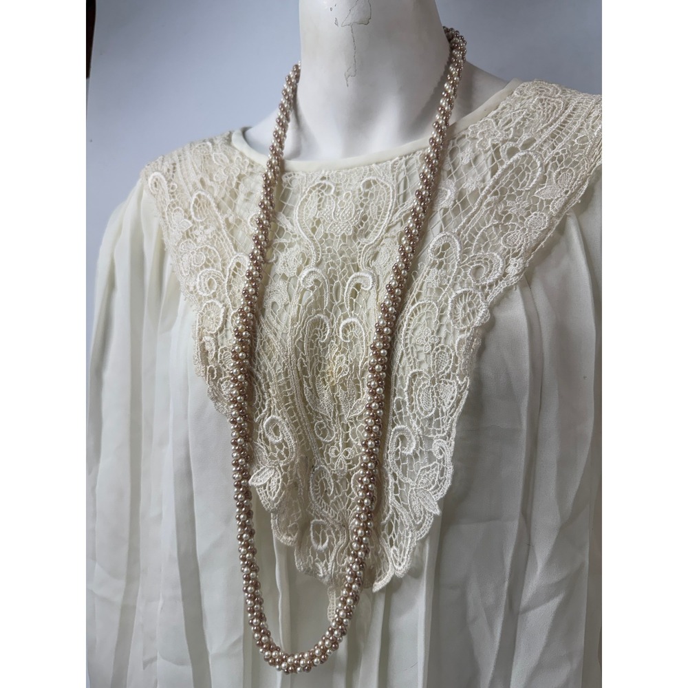 Vintage Woven Faux Pearl Rope Necklace Cream Champagne Long Strand 38 Inch
